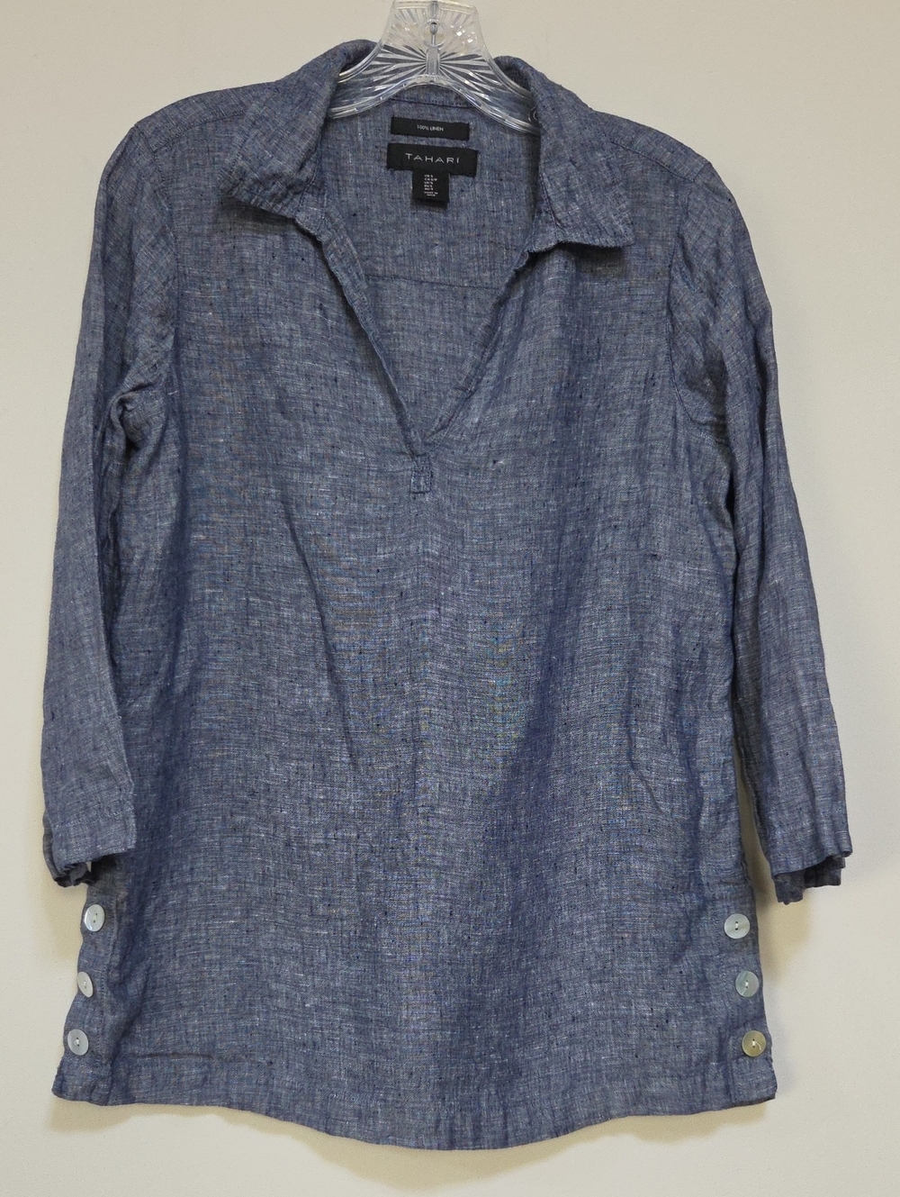 TAHARI Denim-Blue Linen Pullover Lagenlook Tunic